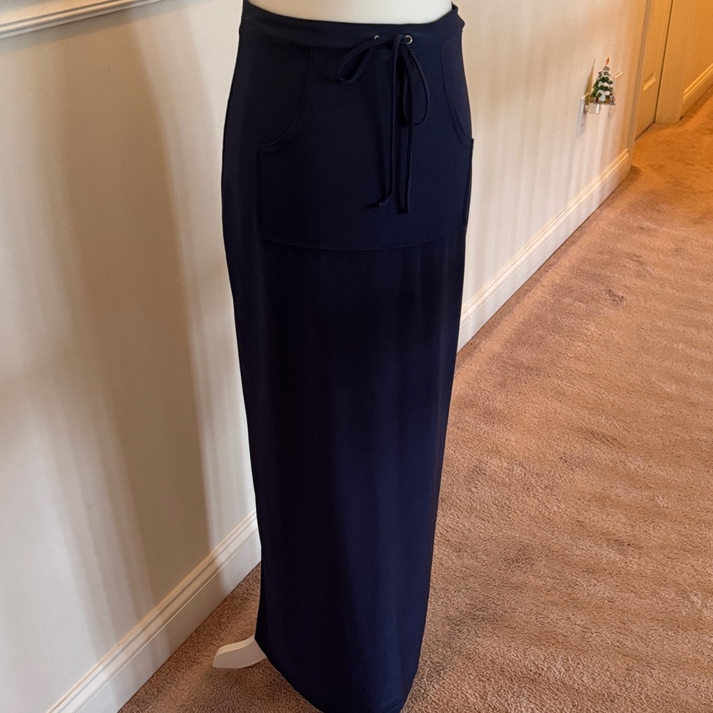 Chic Navy Maxi Skirt with Drawstring